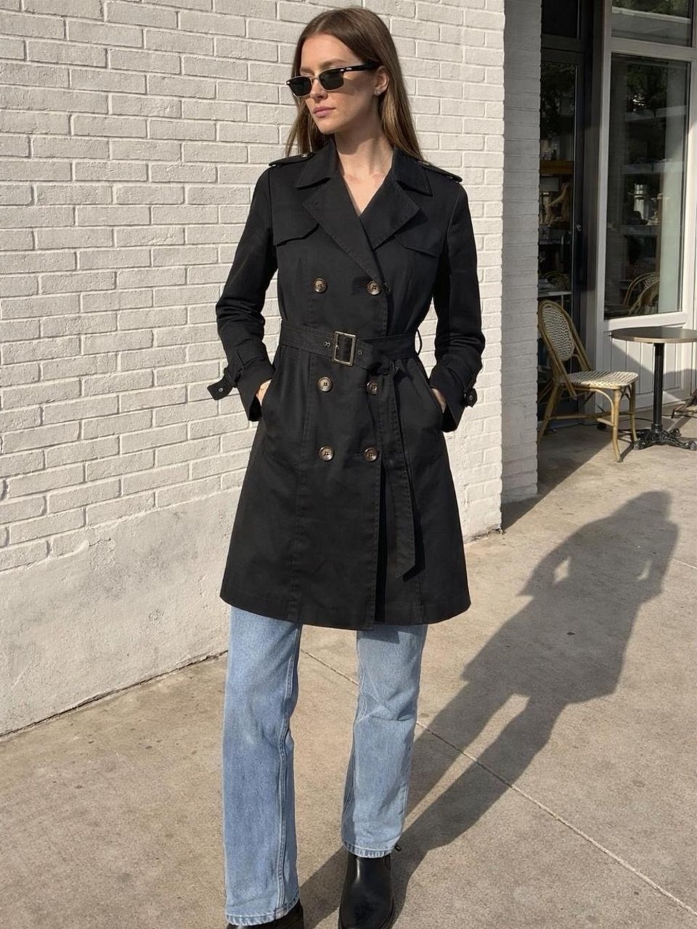 Marc by Marc Jacobs Classic Black Double-Breasted Trench Coat with Belt